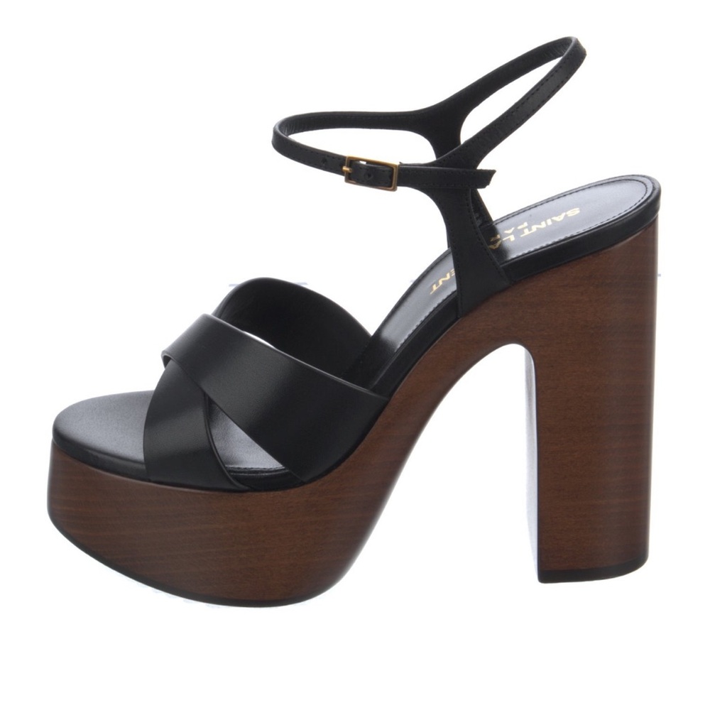 Saint Laurent Bianca Platform Sandals in Smooth Leather Black/Brown Size 6 (36)
